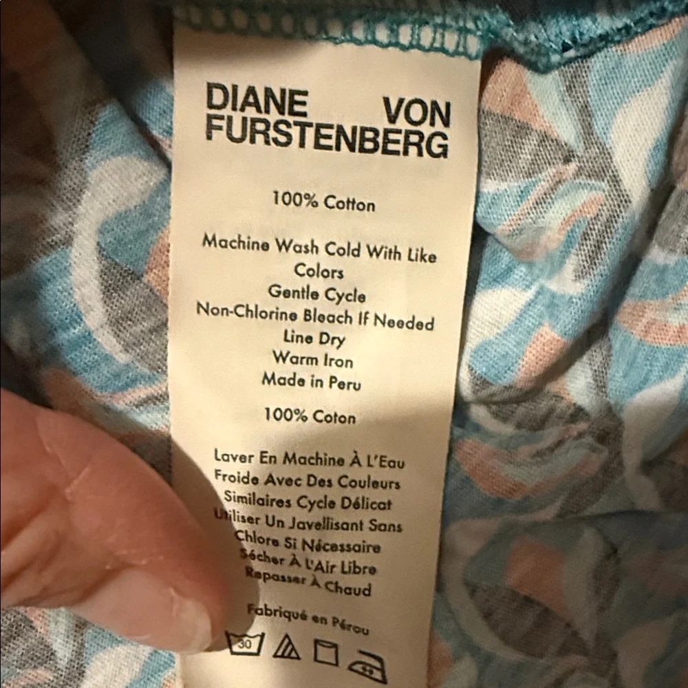Diane Von Furstenberg Teal Patterned Short Sleeve Top Large - Picture 3 of 7